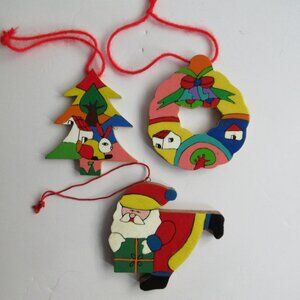 El Salvador Hand Painted Folk Art Wood Christmas Ornament Lot of 3 Double Sided